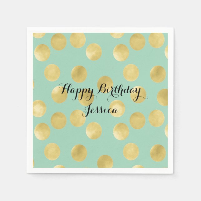 Serviette En Papier Points de Mint et Gold Glitz Anniversaire (Devant)