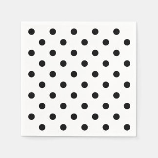 Serviette En Papier Points de polka | points rétro noir et blanc