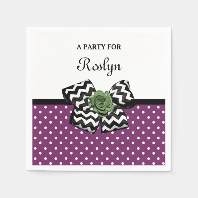 Serviette En Papier Points mignons pourpres Rose vert Chevron Bow avec (Devant)