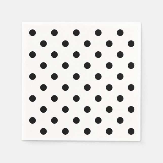 Serviette En Papier Points polka | points rétro noir et blanc (Devant)
