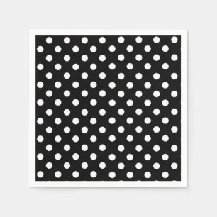 Serviette En Papier Points polka   points rétro noir et blanc
