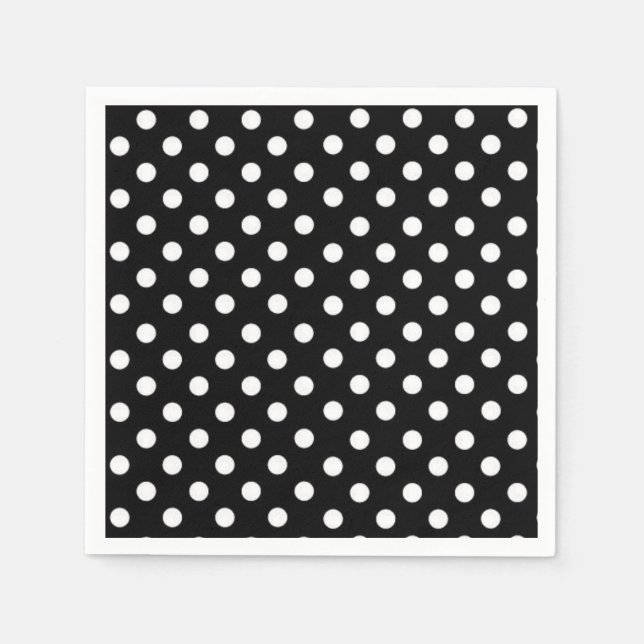Serviette En Papier Points polka | points rétro noir et blanc (Devant)
