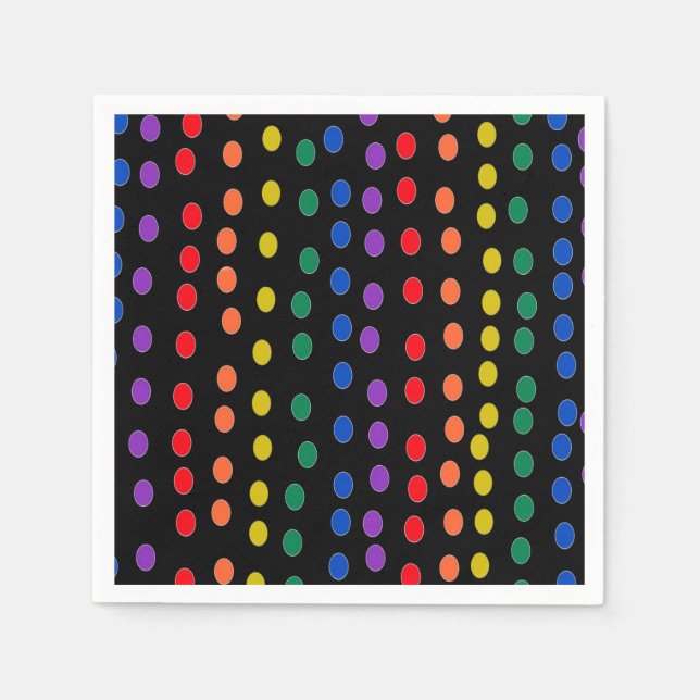 Serviette En Papier Points Rainbow Candy sur noir (Devant)