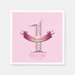 Serviette En Papier Points roses et bannière ONE 1er 1er anniversaire