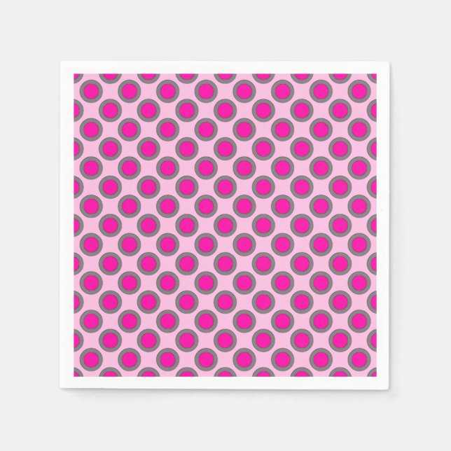 Serviette En Papier Points tournés, fuchsia, gris et rose (Devant)