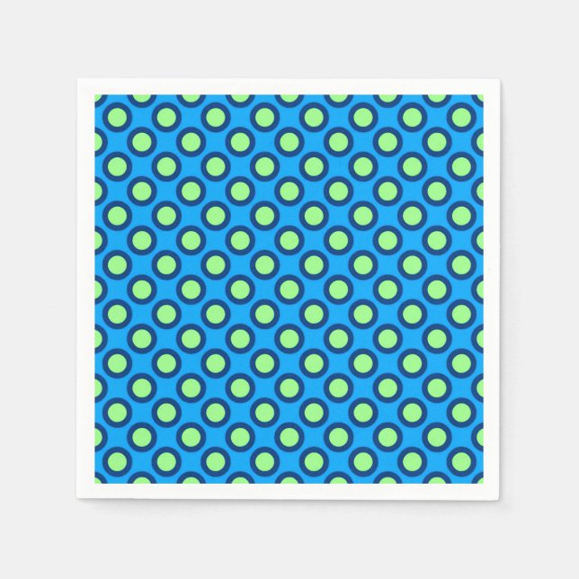 Serviette En Papier Points tournés rétros, bleu et vert (Devant)