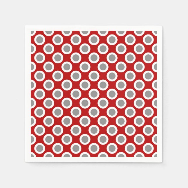 Serviette En Papier Points tournés rétros, rouge profond et gris (Devant)