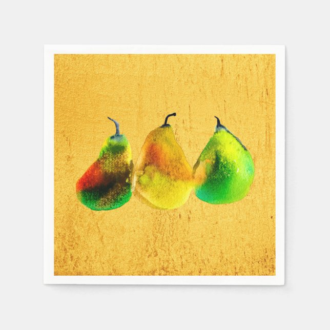 Serviette En Papier Poire aquarelle vert fruits serviettes (Devant)