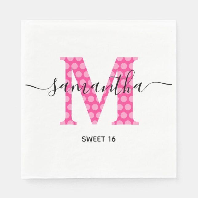 Serviette En Papier Poire rose Fille Monogramme Poignée Douce 16 (Devant)