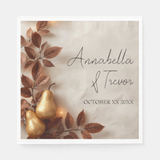 Serviette En Papier Poires dorées & Feuilles d'olive Automne Nom perso