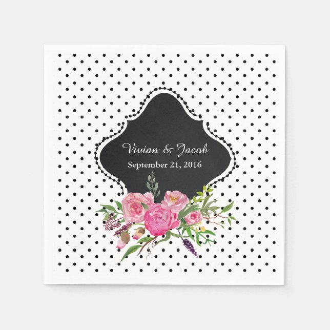 Serviette En Papier Pois chic et Mariage de pivoines Napkin (Devant)