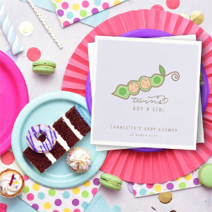 Serviette En Papier Pois dans un Pod Boy Girl Twins Baby shower Party