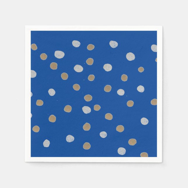 Serviette En Papier Pois d'argent et d'or sur bleu (Devant)