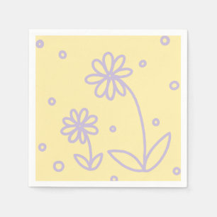 Serviette En Papier Pois et marguerites 2 - Pastel Jaune et Violet