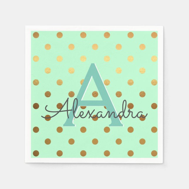 Serviette En Papier Pois Monogramme de Monnaie et d'or (Devant)