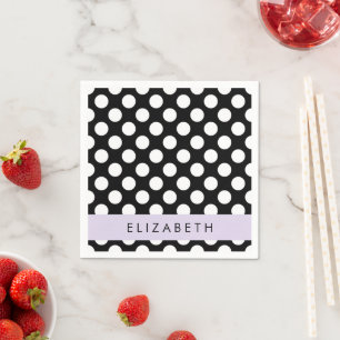 Serviette En Papier Pois noirs et blancs, pointillés, Votre nom