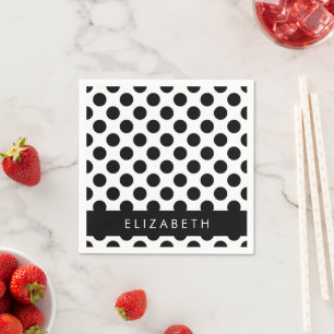 Serviette En Papier Pois noirs et blancs, pointillés, Votre nom