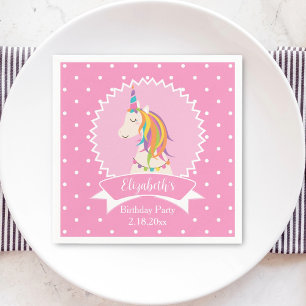 Serviette En Papier Pois rose mignon Magique Unicorn fille Anniversair