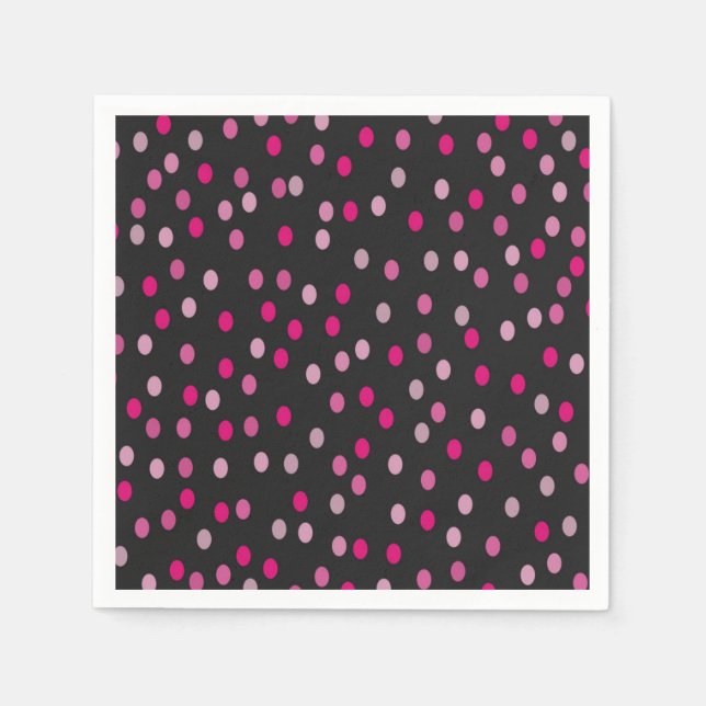 Serviette En Papier Pois roses sur noir (Devant)