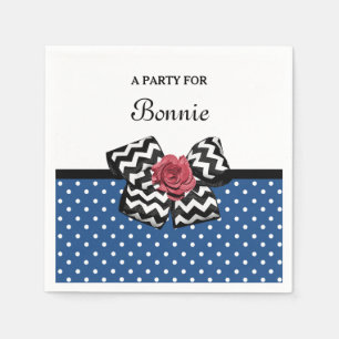 Serviette En Papier Pois rouges mignons avec Rose Chevron Bow et nom