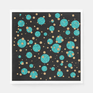 Serviette En Papier Pois turquoises Blue Gold Confetti