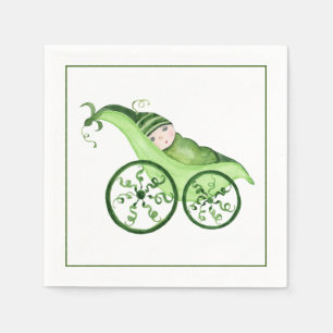 Serviette En Papier Pois vert Poussette bébé et bébé