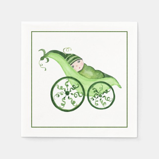 Serviette En Papier Pois vert Poussette bébé et bébé (Devant)