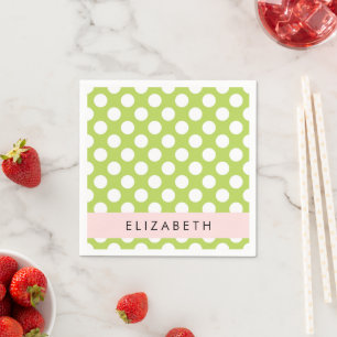 Serviette En Papier Pois verts, Motif Pointe Polka, Votre Nom