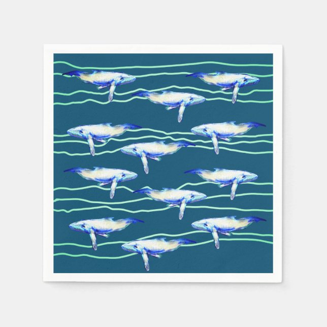 Serviette En Papier Poisson Baleine Animaux Art Design Napkins (Devant)