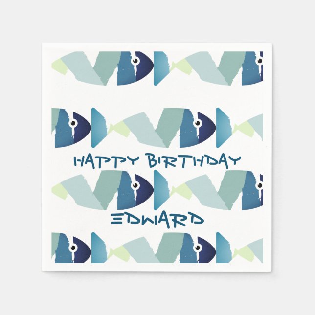 Serviette En Papier Poisson bleu de natation Abstraite (Devant)