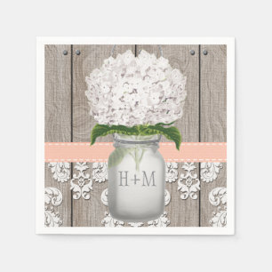 Serviette En Papier Poisson Corail Monogramme Blanc Hydrangea Mason Ja