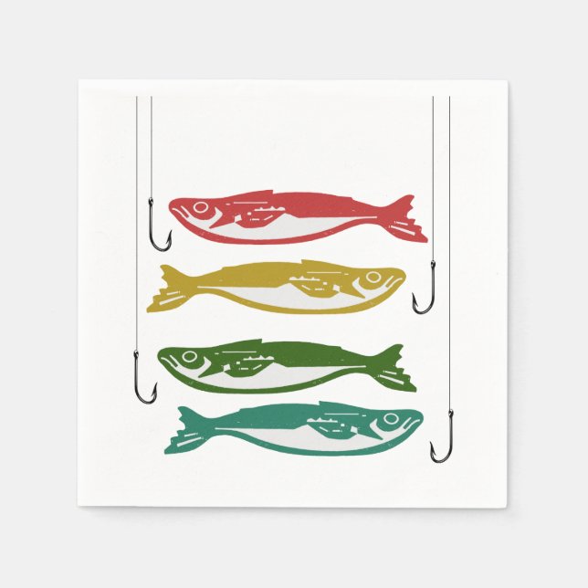 Serviette En Papier Poisson couleur avec crochets de poisson (Devant)