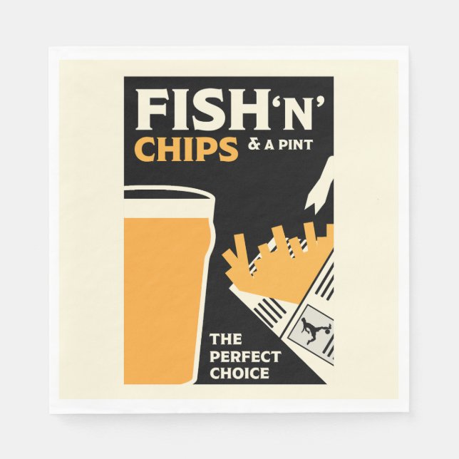 Serviette En Papier Poisson Et Chips Anglais (Devant)