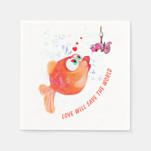 Serviette En Papier Poisson et vers amusants - Texte personnalisé