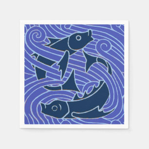 Serviette En Papier Poisson Gras Baignade Océan Bleu Pêche