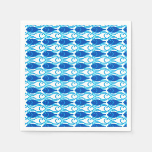 Serviette En Papier Poisson moderne du milieu du siècle, bleu cobalt