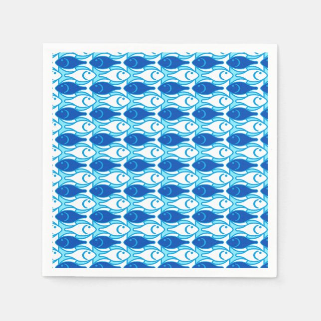 Serviette En Papier Poisson moderne du milieu du siècle, bleu cobalt (Devant)
