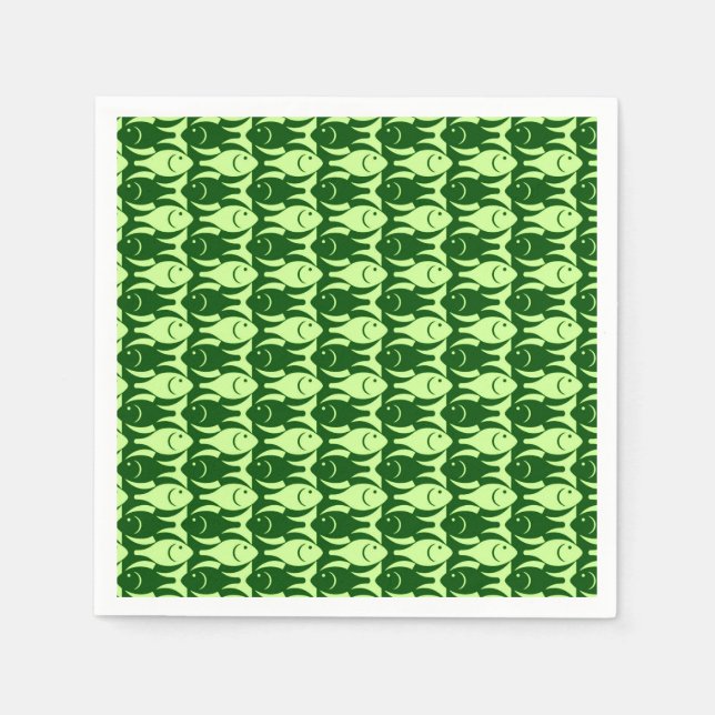 Serviette En Papier Poisson moderne du milieu du siècle, chaux et vert (Devant)