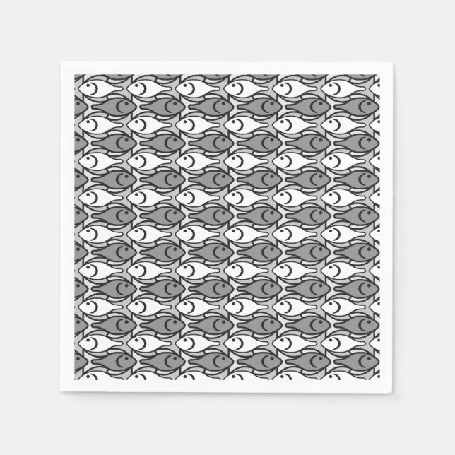 Serviette En Papier Poisson Moderne milieu du XXe siècle, gris, blanc  (Devant)