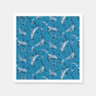 Serviette En Papier Poisson Nage d'algues Coral Bleu Vintage Classique