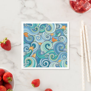 Serviette En Papier Poisson Parmi Le Motif Des Vagues