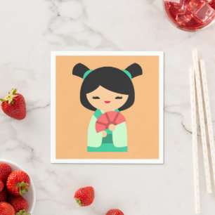 Serviette En Papier Poisson rose Kokeshi Poupées japonaises