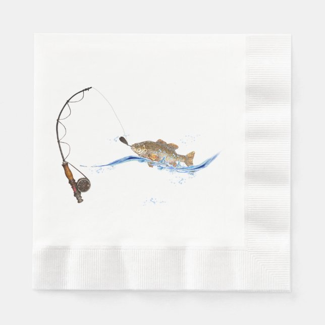 Serviette En Papier poisson sur la ligne de pêche (Devant)