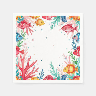 Serviette En Papier Poisson tropical vibrant Corail Océan   Océan colo