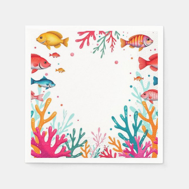 Serviette En Papier Poisson tropical vibrant Corail Océan | Océan colo (Devant)