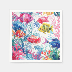 Serviette En Papier Poisson tropical vibrant motif de vie marine à l'a