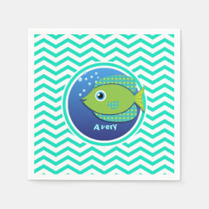 Serviette En Papier Poisson vert ; Aqua Green Chevron