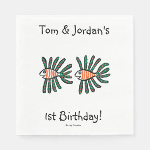 Serviette En Papier Poisson vert et orange Twin Fin