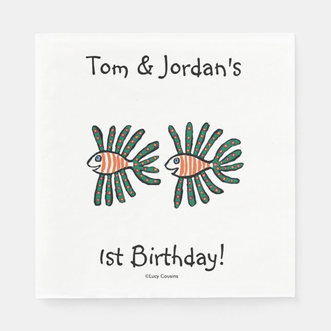 Serviette En Papier Poisson vert et orange Twin Fin (Devant)