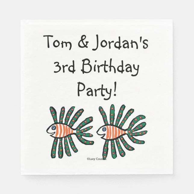 Serviette En Papier Poisson vert et orange Twin Fin (Devant)